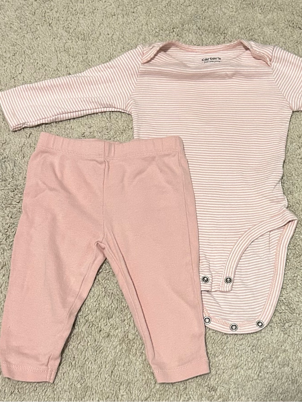 Carter's Baby Pink Striped Long-Sleeve Bodysuit and Solid Pants Set